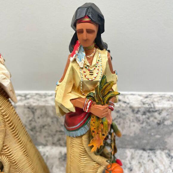 Thanksgiving Native American Chief & Woman Pacific Rim Cubist "Carved" Resin 11" - Picture 4 of 9